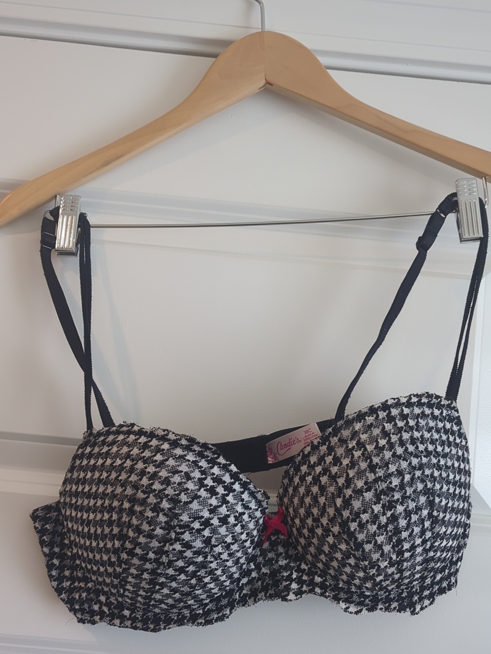 Candie's Black & White Houndstooth Push-Up Bra with Pink Bow P2P 17 L12